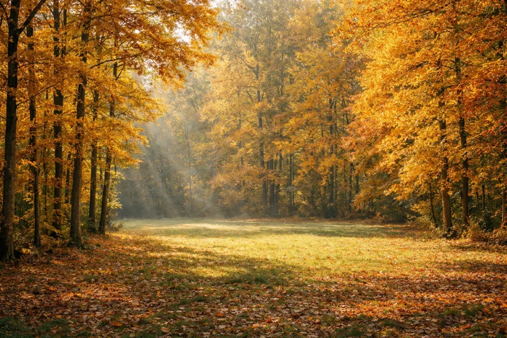 Forêt d’automne en Tarn-et-Garonne, clairière idéale pour séance photo en extérieur