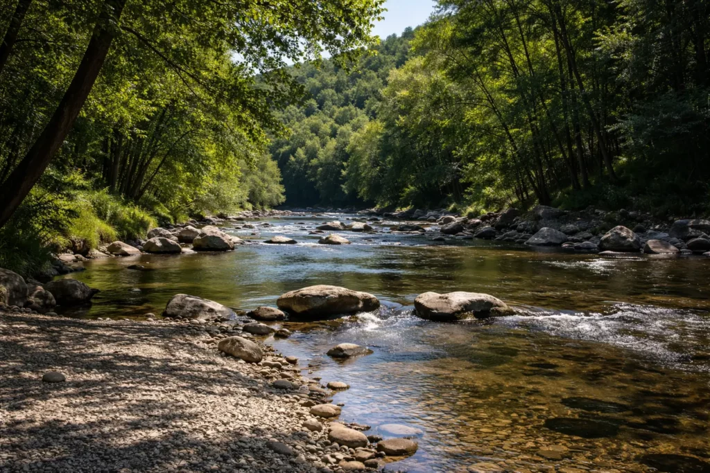 Rivière et sous-bois en Tarn-et-Garonne, cadre naturel pour séance photo en extérieur